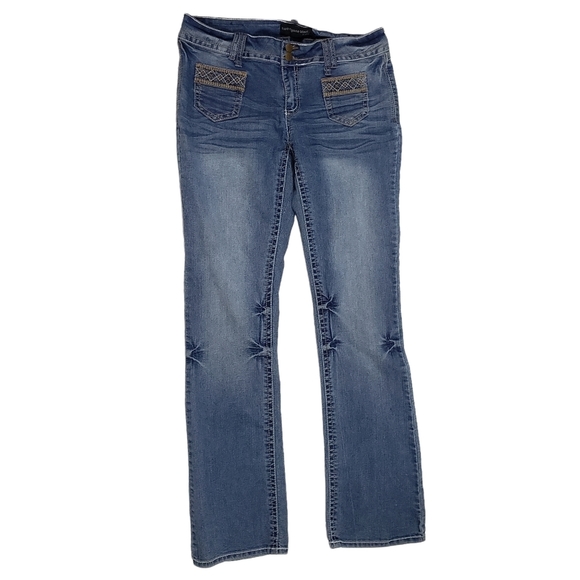Twenty One Black Bootcut Jeans Size 9/10 REGULAR Embroidered Light Blue Denim - Picture 1 of 13